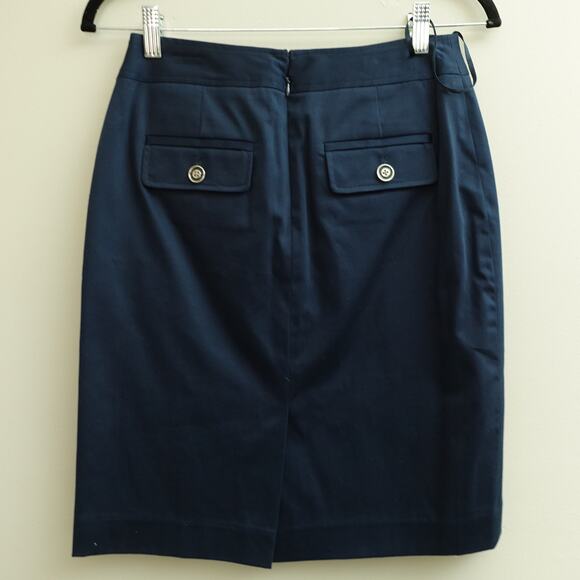 NWT Jones New York Womens Pencil Skirt Buttoned Stretch Career Navy Blue Size 2P - Picture 2 of 8